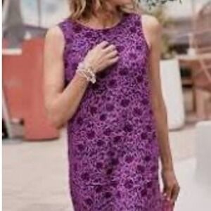 J. Jill Love Linen Purple Floral Paisley Sleeveless Shift Dress Pockets 3X NEW
